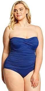 NWT Ralph Lauren 20W Twisted Bandeau Tummy Control 1PC Swimsuit Blue 93542