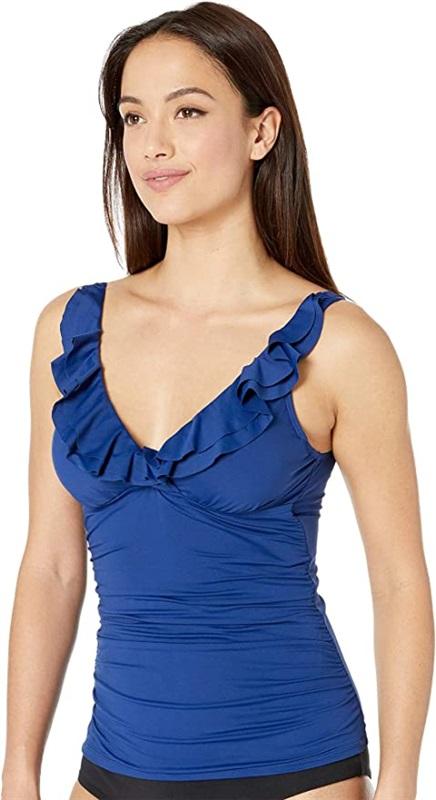 NWT Ralph Lauren 12 Beach Club Ruffle Tankini Beach Halter Top Blue 93548