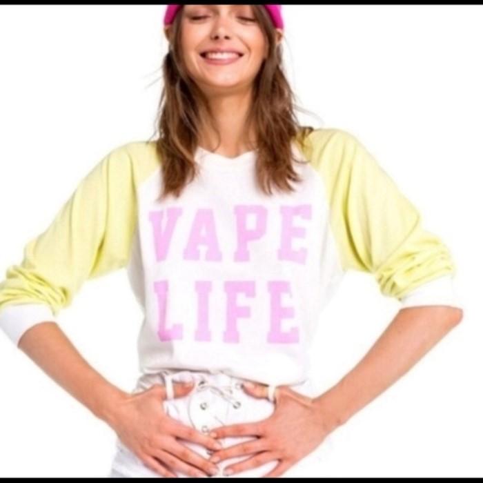 NEW Wildfox LG Vape Life Raglan Tee Long Sleeve T-Shirt Pink Yellow #93553