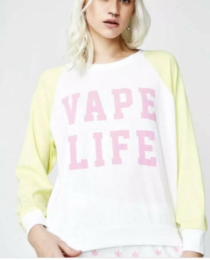 NEW Wildfox LG Vape Life Raglan Tee Long Sleeve T-Shirt Pink Yellow #93553