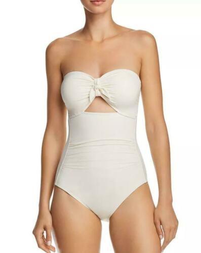 NEW Carmen Marc Valvo SZ 14 Solid Bow Bandeau 1PC Swimsuit Ivory 93563