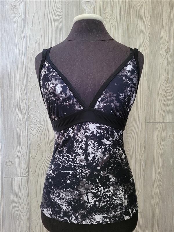 NWOT Champion Black & White Tie-dye Pullover Scoop-Neck Tankini Swim Top #93582