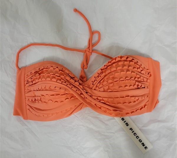 NWT Robin Piccone S Fringe Twist Halter Tie-Back Coral Bikini Swim Top #93586