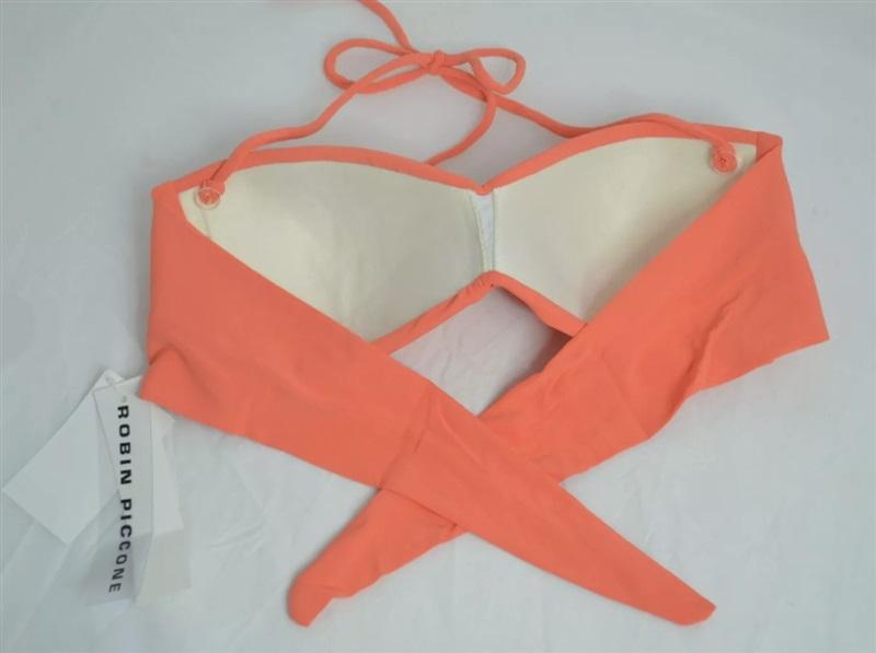 NWT Robin Piccone S Fringe Twist Halter Tie-Back Coral Bikini Swim Top #93586