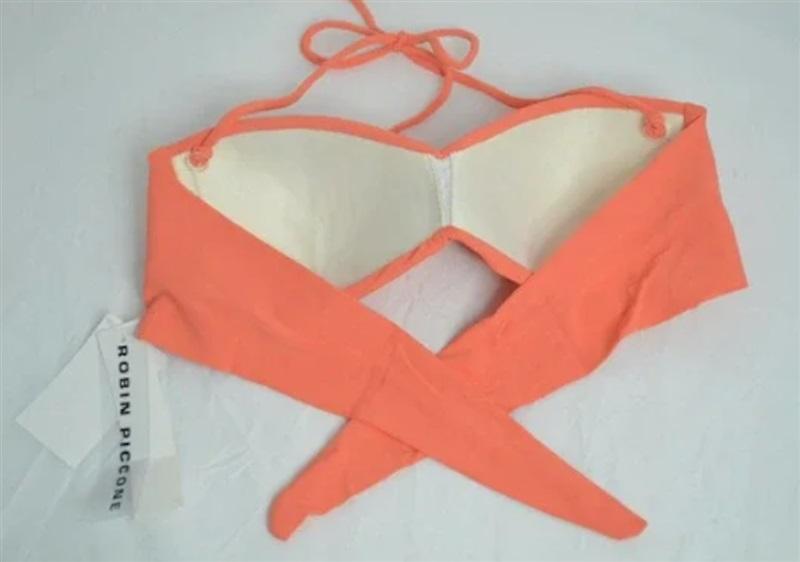 NWT Robin Piccone S Fringe Twist Halter Tie-Back Coral Bikini Swim Top #93586