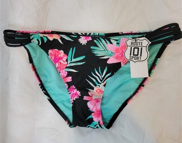 NWT Route 101 Sport Strappy Floral L Cheeky Bikini Swim Bottoms #93590