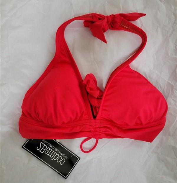 NWT 2 Bamboo Red Reef Solid Halter XS Triangle Bikini Swim Top #93629