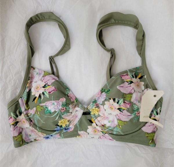 NWT Wonderly Love Letter Green Floral M Underwire Halter Bikini Swim Top #93672