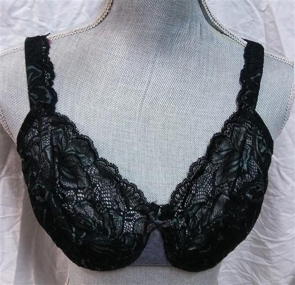 NWOT Bali 34D Lace Desire No-Foam Underwire Bra 6543 Black #93757
