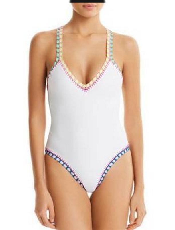 NWOT Pilyq SM Platinum White Crochet Rainbow Trim One Piece 93843