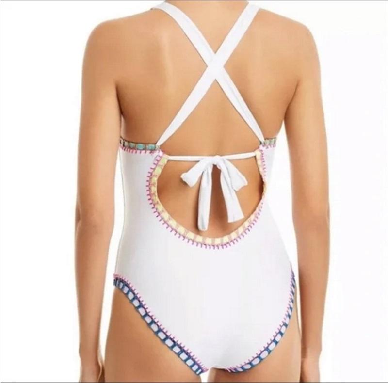 NWOT Pilyq SM Platinum White Crochet Rainbow Trim One Piece 93843
