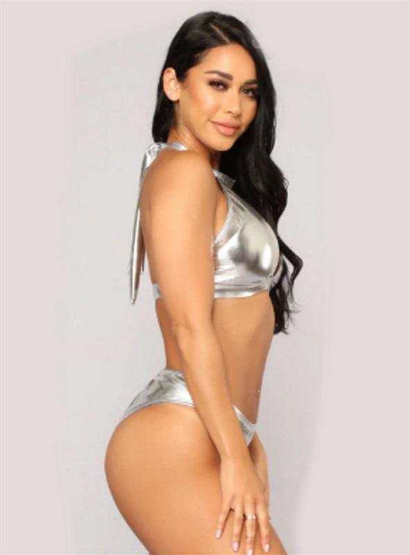 NWOT NEXT MED Fashion NOVA Never Forgettable Bikini Silver Halter Bikini 93851