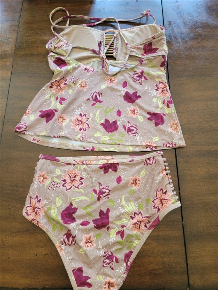 NWOT Ella Moss M Floral Bars & Stars Bandeau Tankini 93852