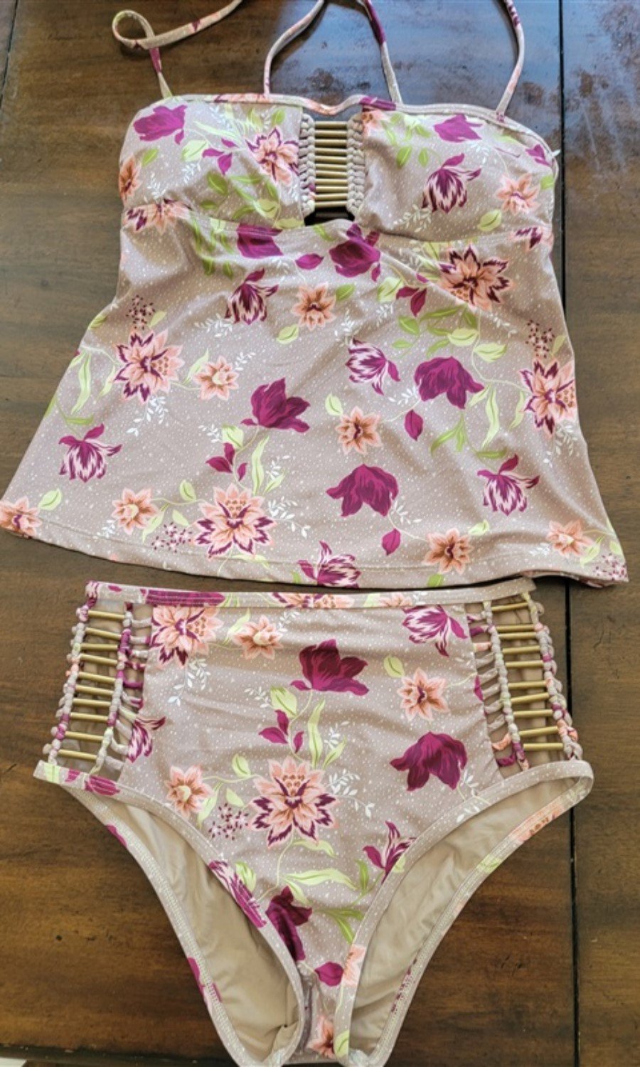 NWOT Ella Moss M Floral Bars & Stars Bandeau Tankini 93852