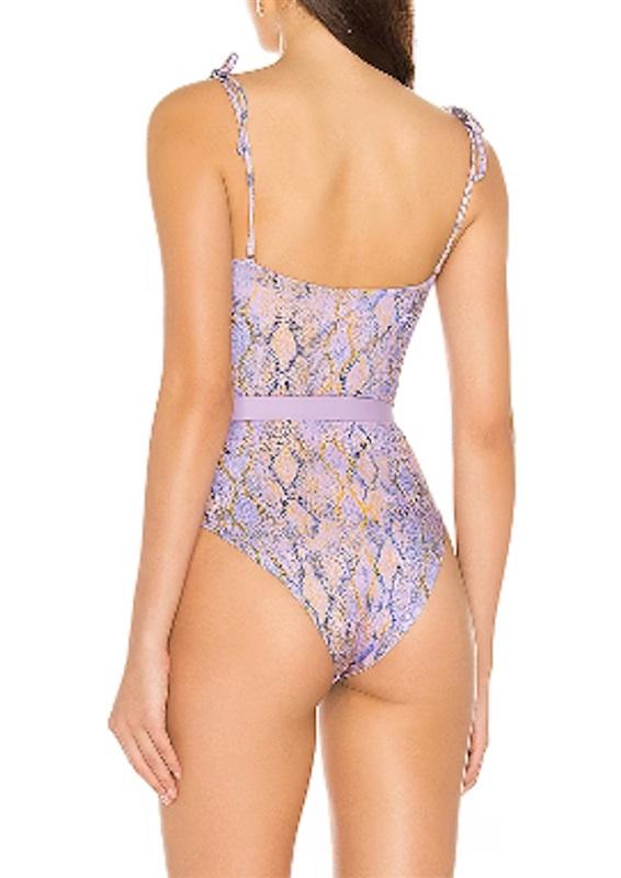 NWT L*Space 4 Lockhart Classic 1 Pc Swimsuit Belted Purple Snake Print 93864