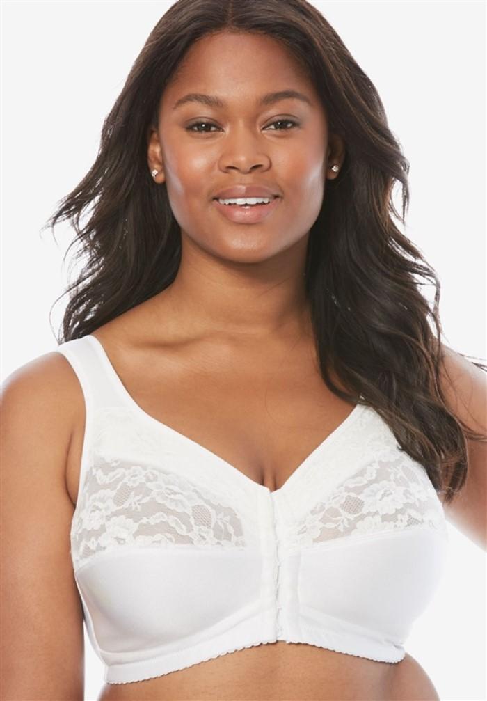NWOT Comfort Choice 46D Soft Cup Lace Front Hook Bra Easy Enhancer White #93899