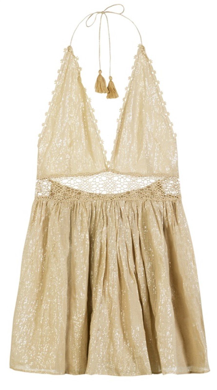 NWT Pilyq XS/S City Of Stars Celeste Shimmering Mini Beach Dress Gold #93929
