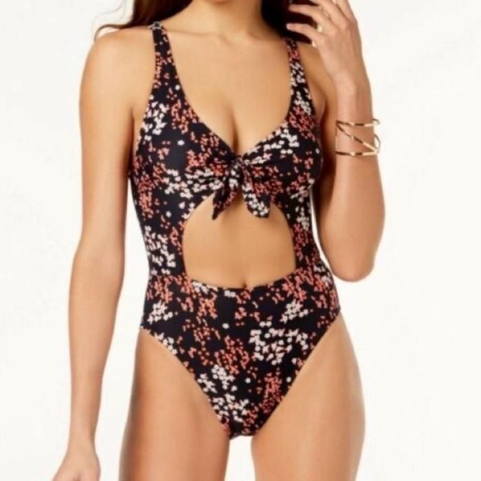 NWT MICHAEL KORS 6 Scattered Blooms Cutout One Piece Swimsuit Navy Floral #94031