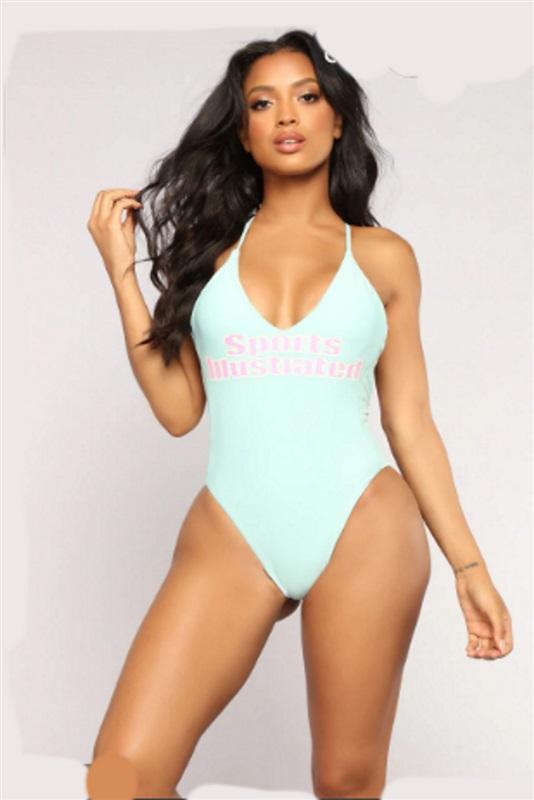 NWOT Sports Illustrated Aqua Sz 18 One Piece Halter Swimsuit 94091