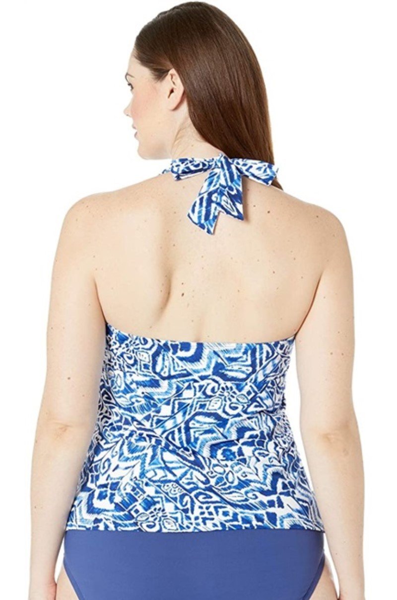 NEW Ralph Lauren 20W Tribal Halter Swim Tankini Swimsuit Top Blue & White #94173