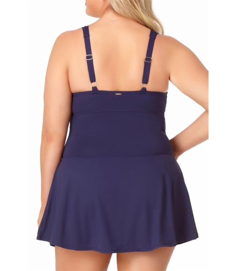NWT Anne Cole Plus 24W Shirred Underwire One Piece Swimdress Swimsuit Navy 94175
