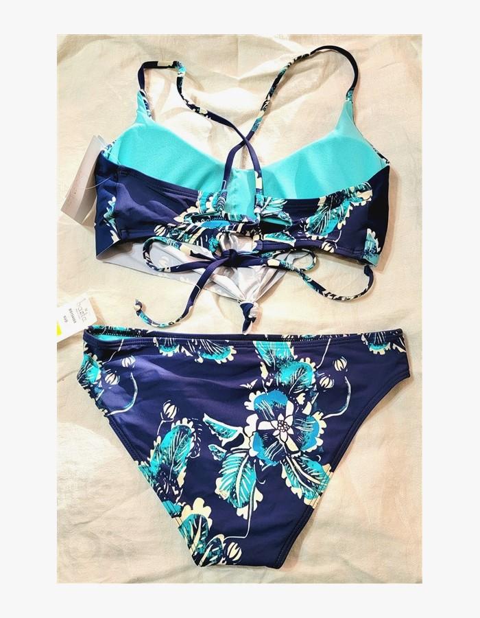 NWT Basta M Surf Retro 2 Piece Swimsuit Knopped Top & Bikini Bottom Blue #94216