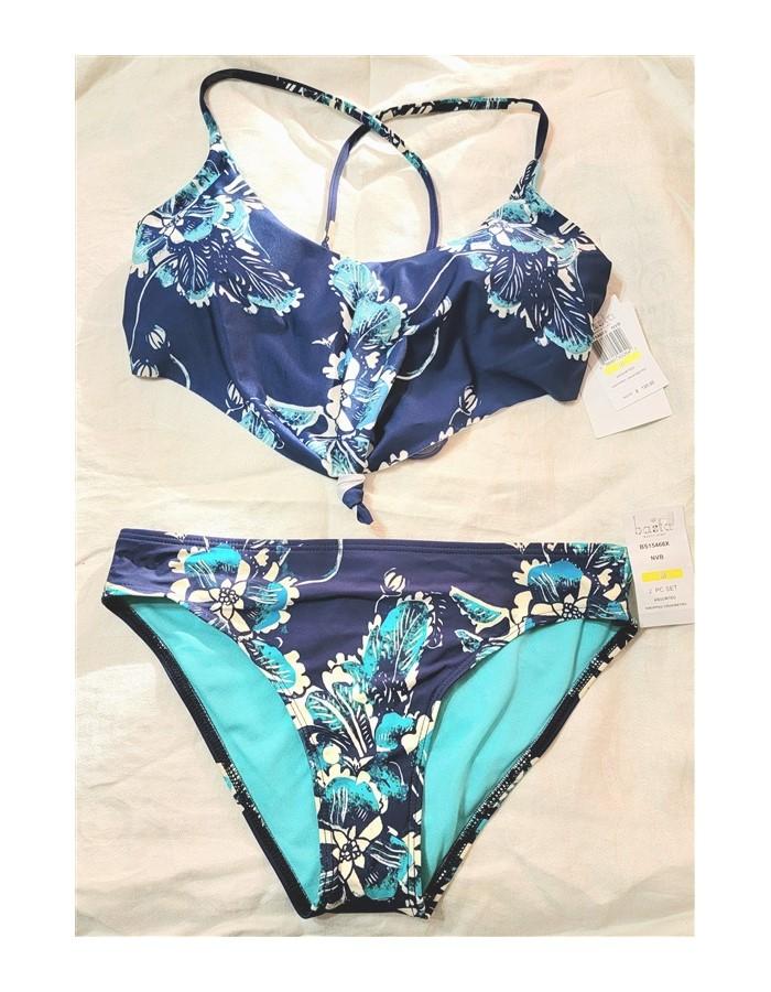 NWT Basta M Surf Retro 2 Piece Swimsuit Knopped Top & Bikini Bottom Blue #94216