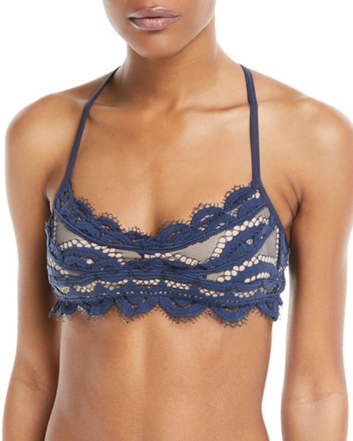 NWT PIlyq M/L Nautica Lace Bralette & Tie Bottoms 2 Piece Bikini Navy Blue 94238