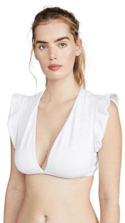 NWT Shoshanna Textured Deep-v Crop White D/DD Bikini Swim Top #94242