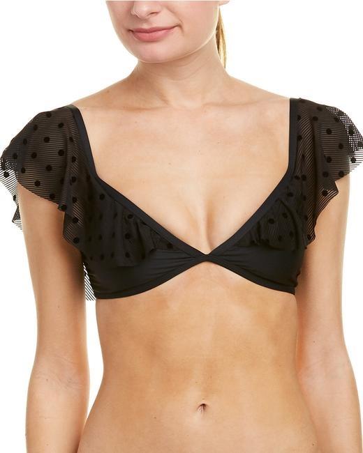 NWT Ella Moss Sheer Dot Black S Crop Top Bikini Swim Top #94250