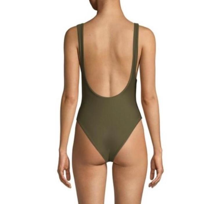NWT Wildfox XS Candice Rose Chevron Embroidered Patches Swimsuit Olive #94321