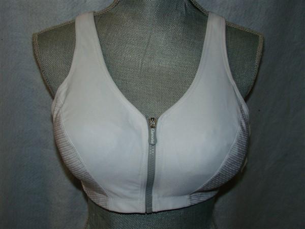NWOT Glamorise 38B Front Zipper MagicLift High Impact Sport Bra 1266 White 94438