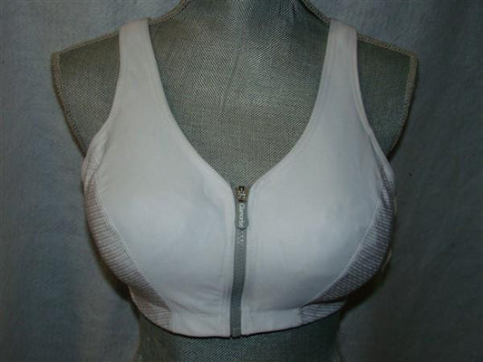 NWOT Glamorise 38B Front Zipper MagicLift High Impact Sport Bra 1266 White 94438