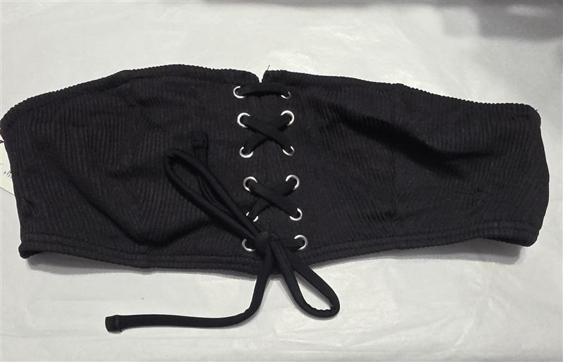 NWT Minkpink Kyle Bandeau Black Strapless M Corset Ruched Bikini Swim Top 94552