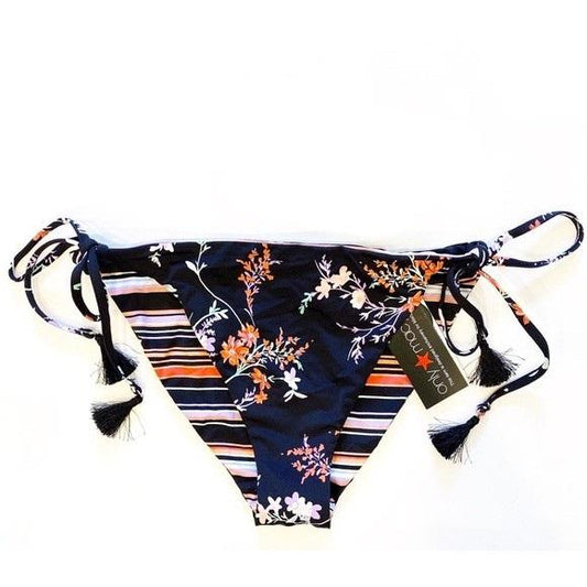 NWT Bar iii Forest Floral Reversible L Side-tie Cheeky Bikini Swim Bottoms 94554