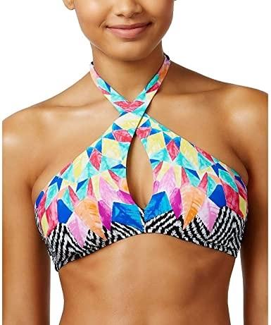 NWT Bar iii Feathered Daze S Halter Keyhole Bikini Swim Top #94562