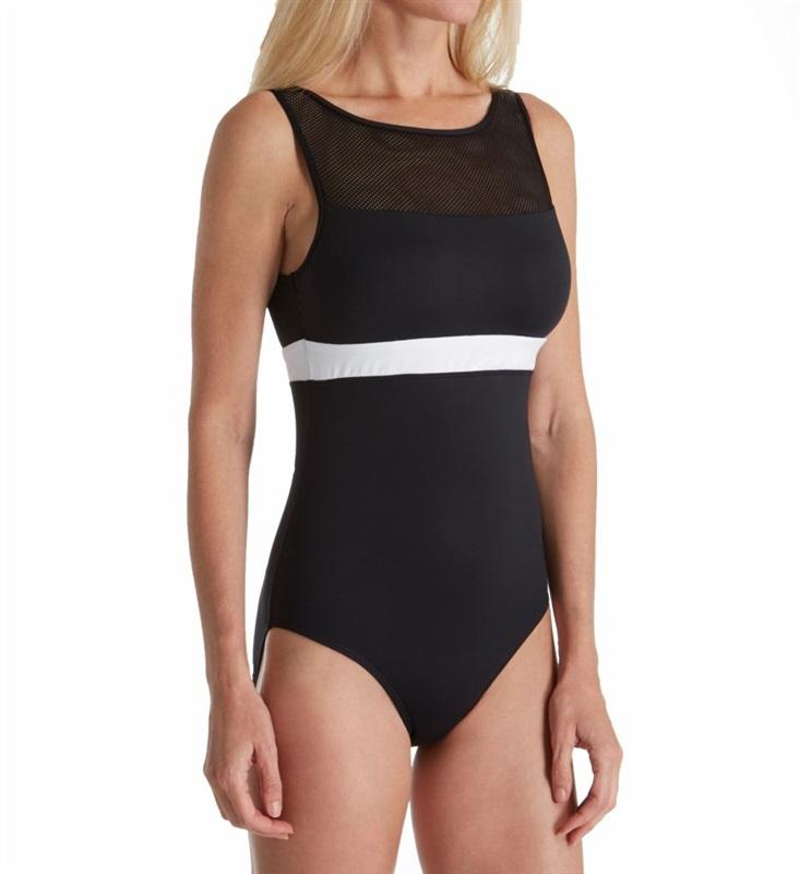 NWOT Ralph Lauren 12 Mesh Blocked High Neck 1 Pc Swimsuit 94576