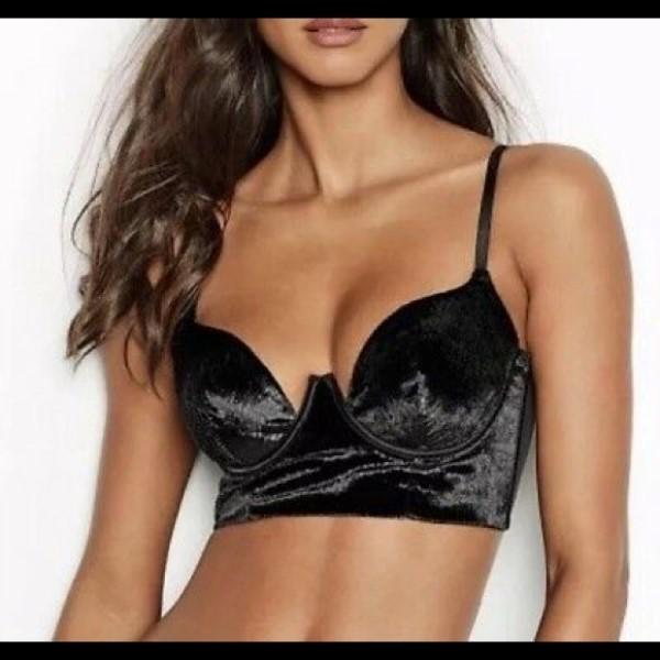 NWT Victoria's Secret 32D Very Sexy Velvet Shimmer Balconette Bra Black #94616