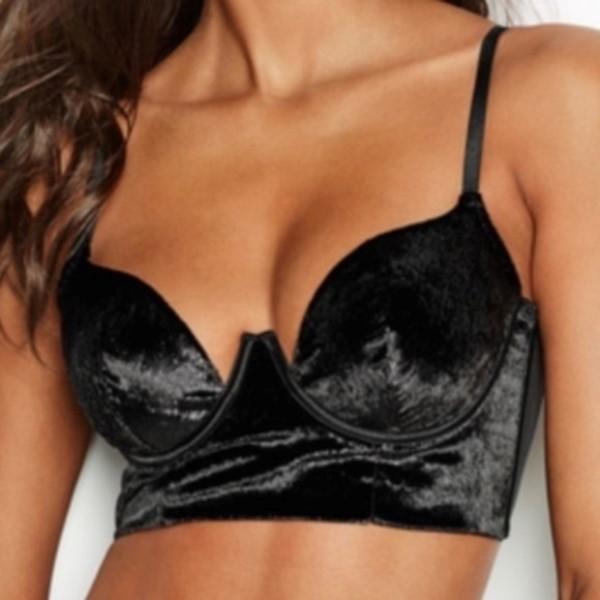 NWT Victoria's Secret 32D Very Sexy Velvet Shimmer Balconette Bra Black #94616
