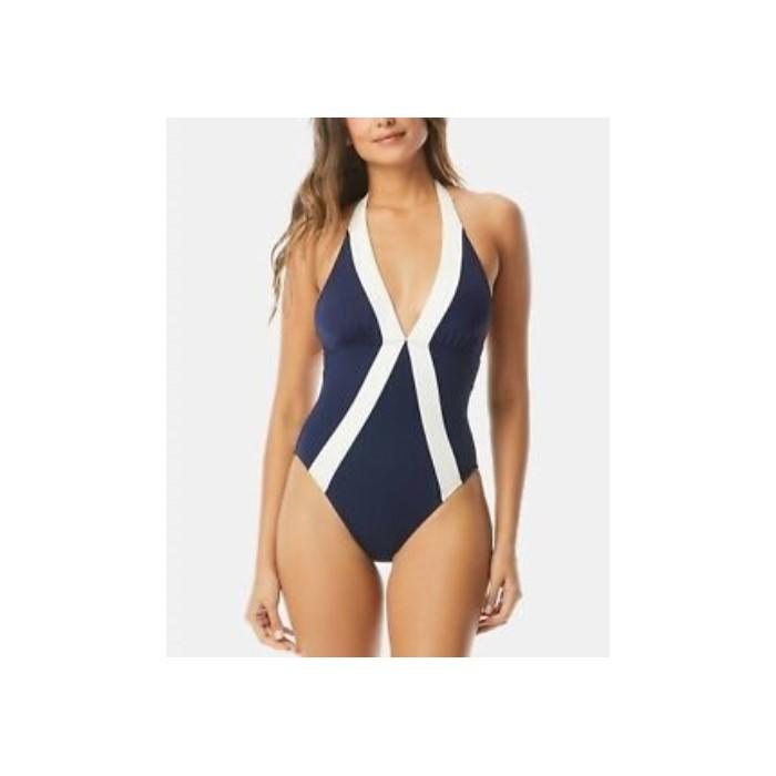 NWT Vince Camuto 10 Cruise Halter Neck One Piece Swimsuit Navy & White #94638