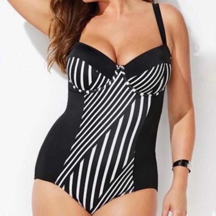NWT Swimsuits For All 20 Tropiculture Underwire One Piece Black & White #94666
