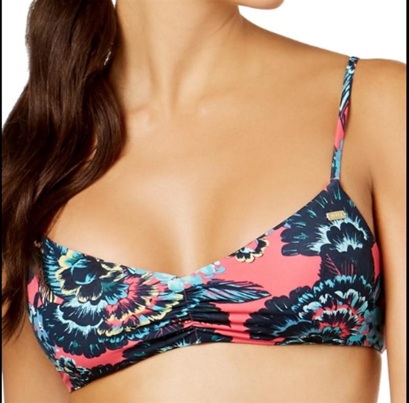 NWT Roxy XS Salty Pink Floral Bandeau Bikini Top #94724