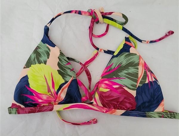 NWOT Rachel Pally Summer Floral M Triangle Pink Halter Bikini Swim Top #94758