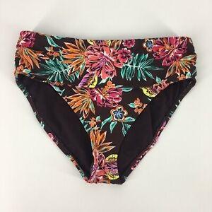 NWOT Into The Bleu SZ 12 Brown Multi-Floral Fold-Over Swim Bottom #94833