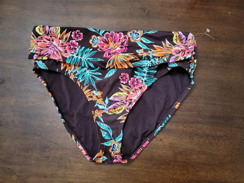 NWOT Into The Bleu SZ 12 Brown Multi-Floral Fold-Over Swim Bottom #94833