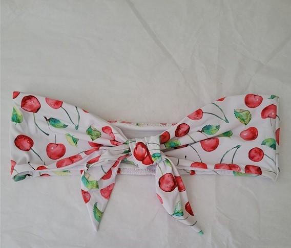 NWOT Pilyq Wild Cherry S Front Tie Ruched Strapless Bikini Swim Top #94846