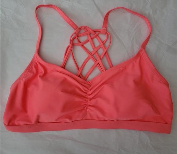 NWOT Go Gossip Sporty Solids Coral M Strappy Lattice-Back Bikini Swim Top #94847