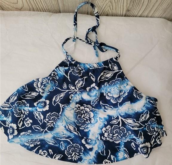 NWOT New Directions Blue Floral Flounced Halter Bikini Swim Top #94951