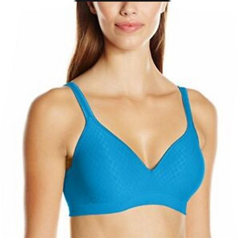 NWOT Hanes CustomFlex Fit Fuller Coverage Wirefree Bra HU08 L Blue 94999