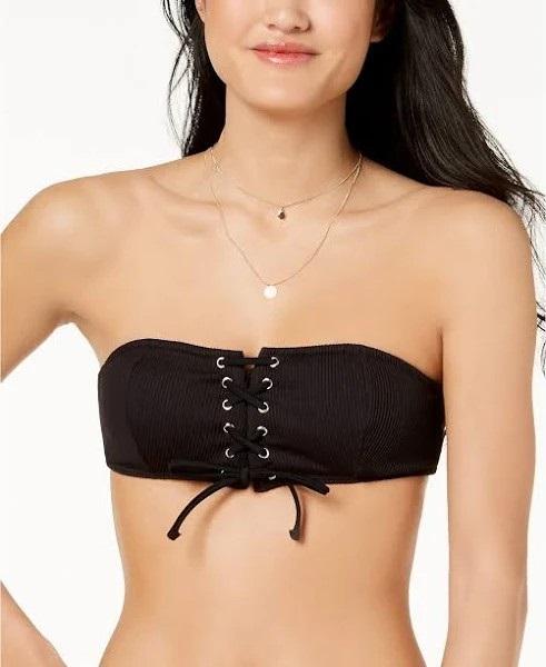 NWT Minkpink Kyle Bandeau Black Halter M Coreset Ruched Bikini Swim Top #95034